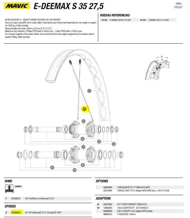 [V2388801] RADIOS MAVIC EDEEMAX S 35 27,5 DEL. L/DISCO 287mm
