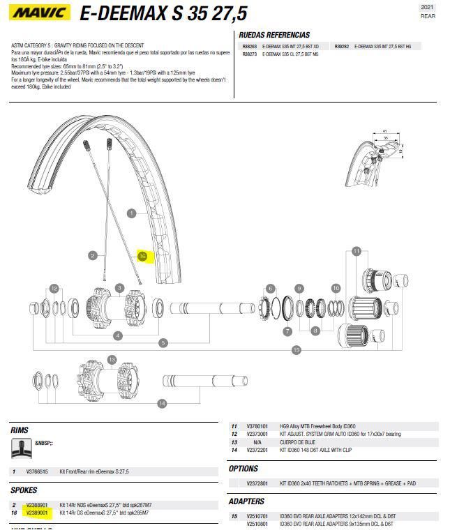 [V2389001] RADIOS MAVIC EDEEMAX S 35 27,5 L/PIÑON 285mm